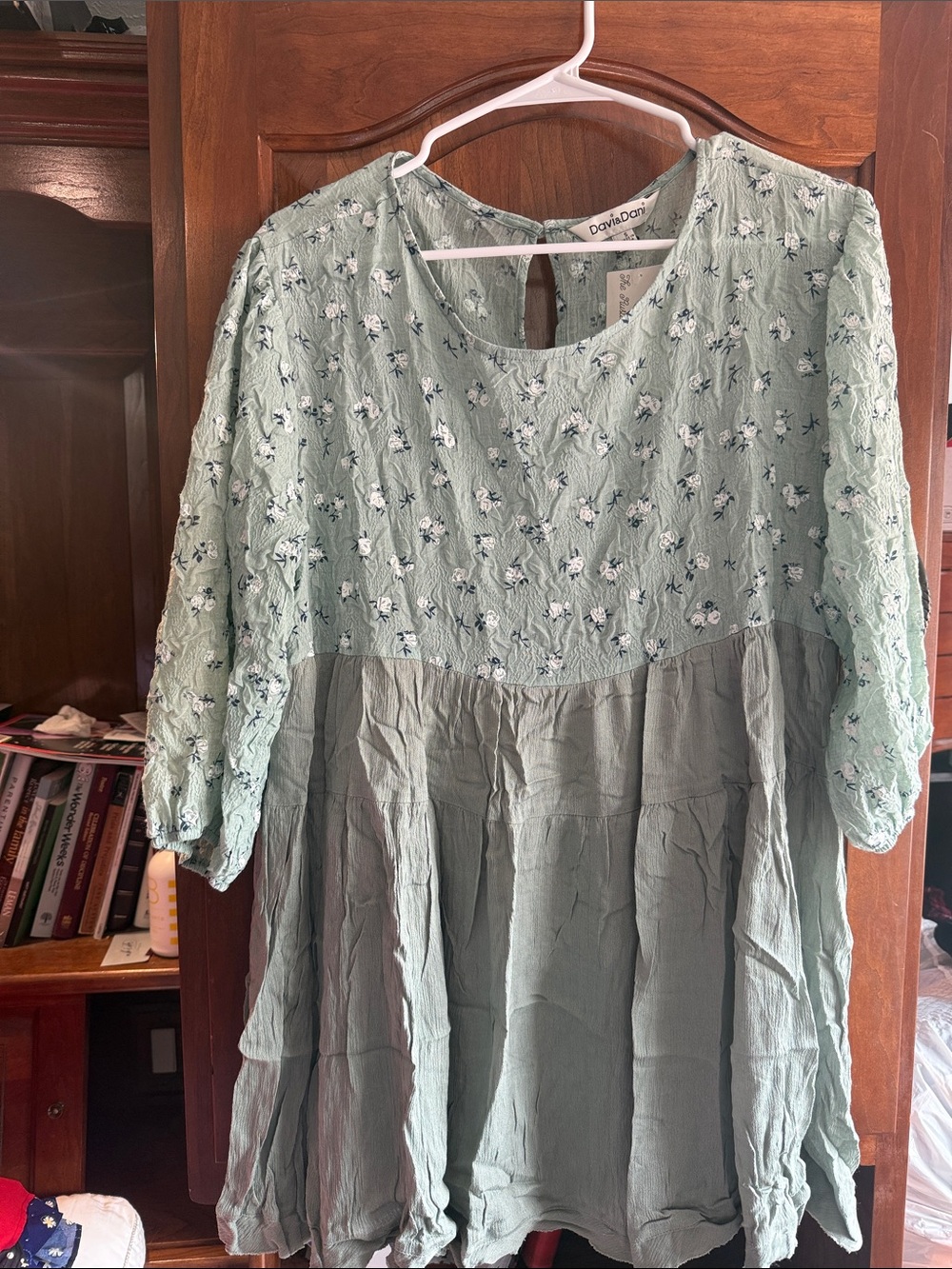DAVI & DANI Sage Green Floral Embroidered Tunic